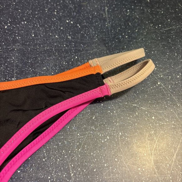 Victoria's Secret NWOT Bikini Bottom Black w/Pink Orange Gray Trim Hi-Cut Sz L - Picture 2 of 9